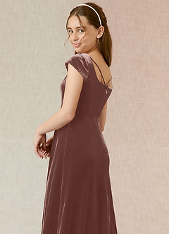 Azazie Gabi Junior A-Linie Samt Kleid Rustikales Rosa image7