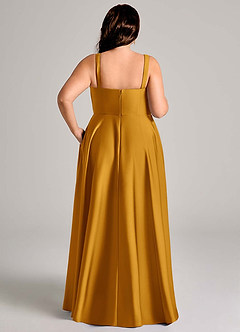 Azazie Shaude Bridesmaid Dresses Butterscotch A-Line Pleated Stretch Satin Dress image13