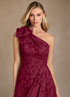 Azazie Easton Mother of the Bride Dresses Burgundy Ball-Gown One Shoulder Floral Burnout Dress image3