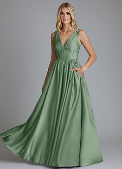 Azazie Delmie Abiti da Damigella Abito A-Line in Raso Elasticizzato Corsetto Matcha image6