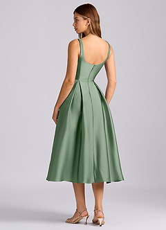 Azazie Amalie Bridesmaid Dresses Matcha A-Line Pleated Stretch Satin Dress image5