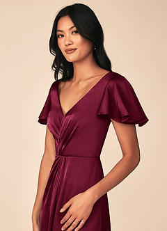 Azazie Soren Bridesmaid Dresses Burgundy A-Line Pleated Stretch Satin Dress image10