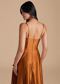 Azazie Elle Bridesmaid Dresses Copper A-Line with Pockets Metallic Satin Dress image4
