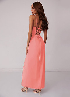 Barbie ♥ Azazie Bridesmaid Dresses Coral Sheath Corset Chiffon Dress image3