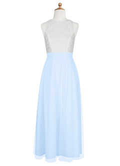 Azazie Albertine Junior Sky Blue A-Line Lace Chiffon Dress image7