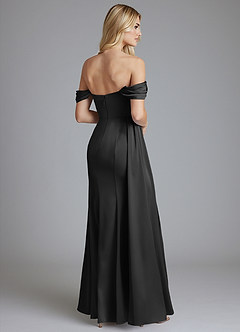 Azazie Amyra Bridesmaid Dresses Black Mermaid Off the Shoulder Stretch Satin Convertible Dress image2