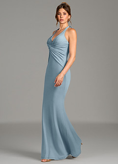 Azazie Valerie Robes de demoiselle d'honneur Robe Sirène en Jersey extensible de qualité supérieure Plissée Bleu Poussiéreux image3