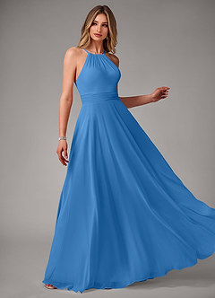 Azazie Amalia Bridesmaid Dresses Blue Jay A-Line Pleated Chiffon Dress image4
