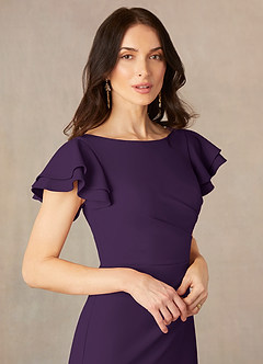 Azazie Peppermint Mother of the Bride Dresses Plum Mermaid Scoop Ruched Stretch Crepe Dress image3
