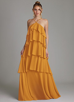 Azazie Deena Bridesmaid Dresses Butterscotch A-Line Ruched Chiffon Dress image4