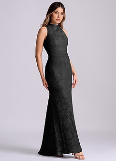 Azazie Evadne Final Sale Black Sheath Pleated Floral Burnout Dress image3