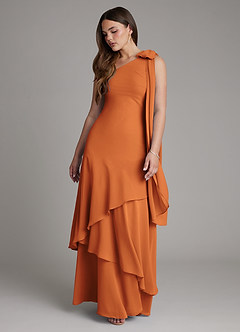 Azazie Monique Bridesmaid Dresses Cinnamon A-Line One Shoulder Chiffon Dress image6