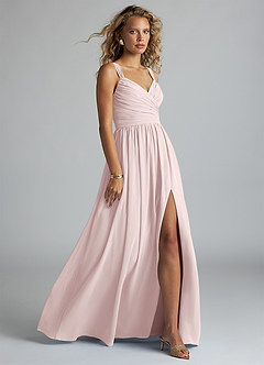 Azazie Aziza Bridesmaid Dresses Blushing Pink A-Line V-Neck Pleated Chiffon Dress image3