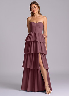 Azazie Faye Robes de demoiselle d'honneur Robe Trapèze en Mousseline de soie Encolure en Forme de Cœur Sangria image4