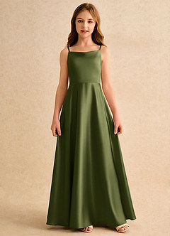 Azazie Joella Girls Formal Flower Girl Klänningar Klä A-Line i Stretch Satin Plisserad image4
