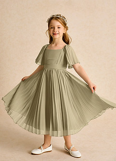 Azazie Gisele Flower Girl Dresses Moss Green A-Line Pleated Chiffon Dress image4