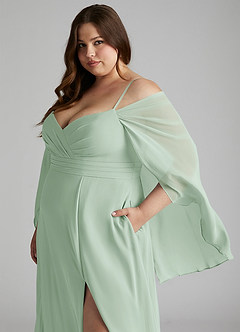 Azazie Cienna Bridesmaid Dresses Agave A-Line Off the Shoulder Chiffon Dress image11