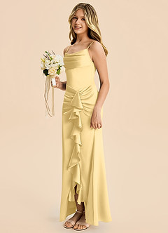 Azazie Rosalia Junior Robe Fourreau en Satin extensible Plissé Beurre image3