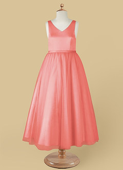 Azazie Marybell Flower Girl Dresses Coral A-Line Bow Tulle Dress image9