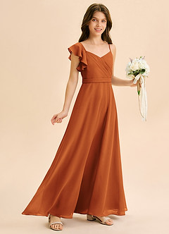 Azazie Kelsea Junior Abito A-Line in Chiffon Increspato Cannella image3