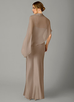 Azazie Jaleesa Robes de demoiselle d'honneur Robe Fourreau en Satin extensible Col haut Taupe image6