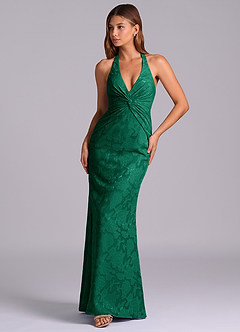 Azazie Valerie Final Sale Emerald Mermaid Pleated Floral Burnout Dress image4