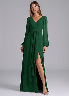 Azazie Omari Bridesmaid Dresses Dark Green A-Line Long Sleeve Chiffon Dress image1