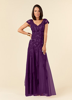Azazie Romy Mother of the Bride Dresses Grape Mermaid V-Neck Sequins Tulle Dress image1