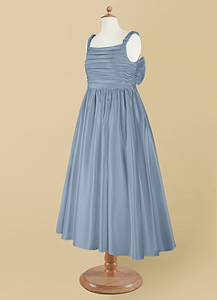 Azazie Cutie Pie Flower Girl Dresses Dusty Blue A-Line Pleated Matte Satin Dress image9
