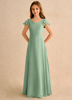 Azazie Nari Girls Formal Blumenmädchenkleider A-Linie mit ärmel Chiffon Kleid Matcha image6