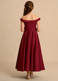 Azazie Teeny Girl Abiti da Ragazza di Fiori Abito A-Line in Raso Opaco Plissettato Borgogna image2