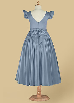 Azazie Violeta Blumenmädchenkleider Ballkleid Schleifen Matte Satin Kleid Staubblau image11