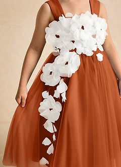 Azazie Dovey Robe Demoiselle D'honneur Fillette Robe Princesse en Tulle Arc Orange Brûlée image7