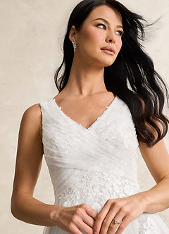 Azazie Alemia Wedding Dresses Diamond White A-Line Lace Tulle Dress image5