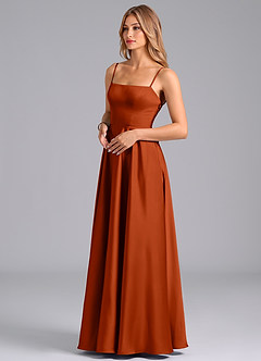 Azazie Elita Bridesmaid Dresses Paprika A-Line Pleated Stretch Satin Dress image4