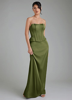 Azazie River Bridesmaid Dresses Olive Sheath Corset Stretch Satin Convertible Dress image6