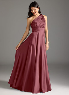 Azazie Charlize Bridesmaid Dresses Desert Rose A-Line One Shoulder Stretch Satin Dress image2