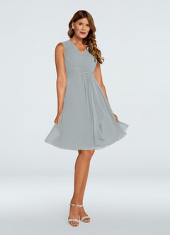 Azazie Theron Mother of the Bride Dresses Dolphin Grey A-Line V-Neck Pleated Chiffon Dress image10