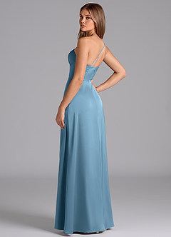Azazie Trina Final Sale Steel Blue A-Line One Shoulder Stretch Satin Dress image6