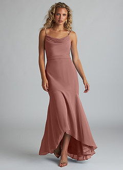 Azazie Summer Bridesmaid Dresses Cedar Rose Mermaid Scoop Cowl Chiffon Dress image4