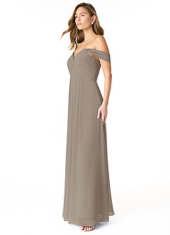 Azazie Kaitlynn Bridesmaid Dresses Taupe Empire Ruched Chiffon Convertible Dress image4