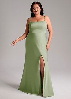 Azazie Lidia Robes de demoiselle d'honneur Robe Sirène en Satin extensible Fente Latérale Vert Sauge image10