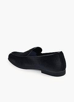 front Men's Velvet Embroidered Slip-On Loafers