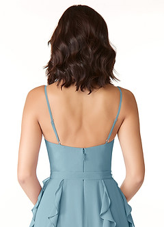 Azazie Peyton Bridesmaid Dresses Moody Blue A-Line Ruched Chiffon Dress image3