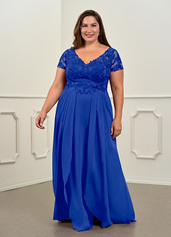 Azazie Dunja Mother of the Bride Dresses Royal Blue A-Line V-Neck Lace Chiffon Dress image7