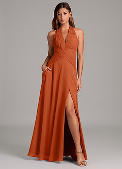 Azazie Elizabeth Bridesmaid Dresses Burnt Orange A-Line Pleated Chiffon Dress image1