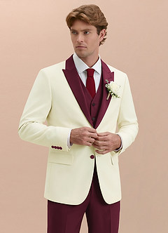 front Adrian Burgundy Shawl Lapel Structured Stretch Tuxedo Jacket