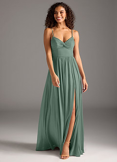 Azazie Zeya Bridesmaid Dresses Eucalyptus A-Line Pleated Mesh Dress image4