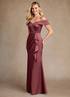 Azazie Laredo Moeder van de bruid jurken Zeemeermin Jurk van Stretch Satijn Off the Shoulder Merlot image2