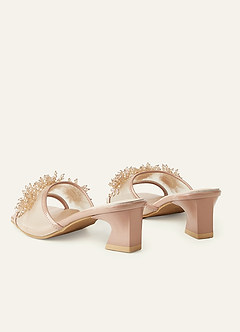 front Blush Patent & Mesh Crystal Bead Block Heel Mules